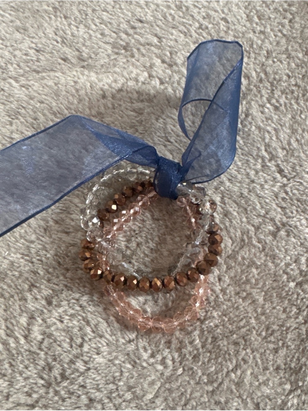 Crystal Beaded Stretch Bracelet Set with Rose Gold and Clear Beads